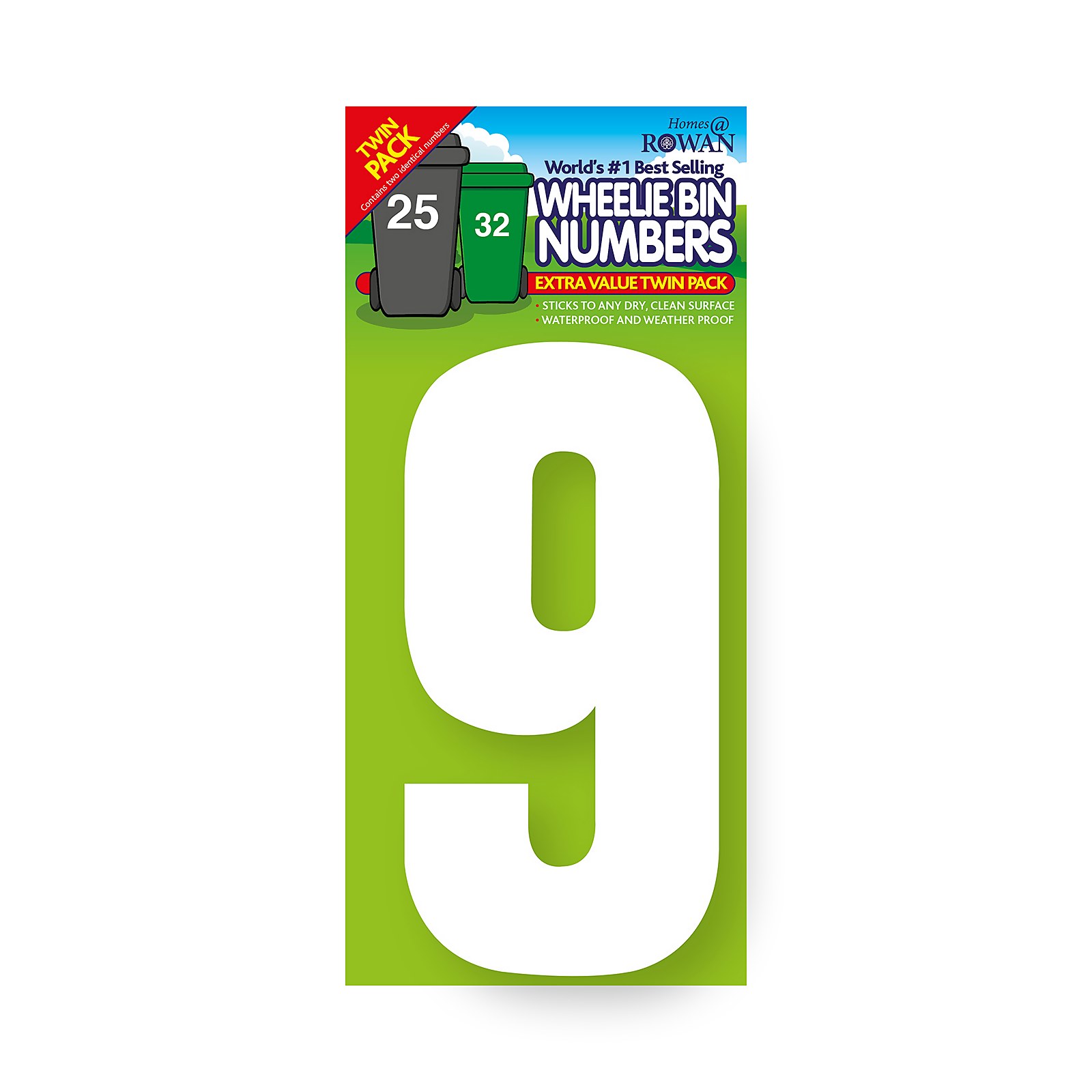 Pack of 2 Self Adhesive Wheelie Bin Numbers - White Number 9 Price Comparisons | Compare The Build