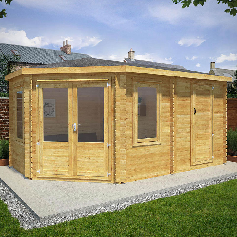 Mercia 5m x 3m Corner Log Cabin Plus Side Shed (34mm) â Double Glazed Price Comparisons | Compare The Build