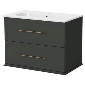 Duarti by Calypso Kentchurch Juniper Green Wall Hung Vanity with Farley Recessed Basin & Brass Handles - 750mm Price Comparisons | Compare The Build