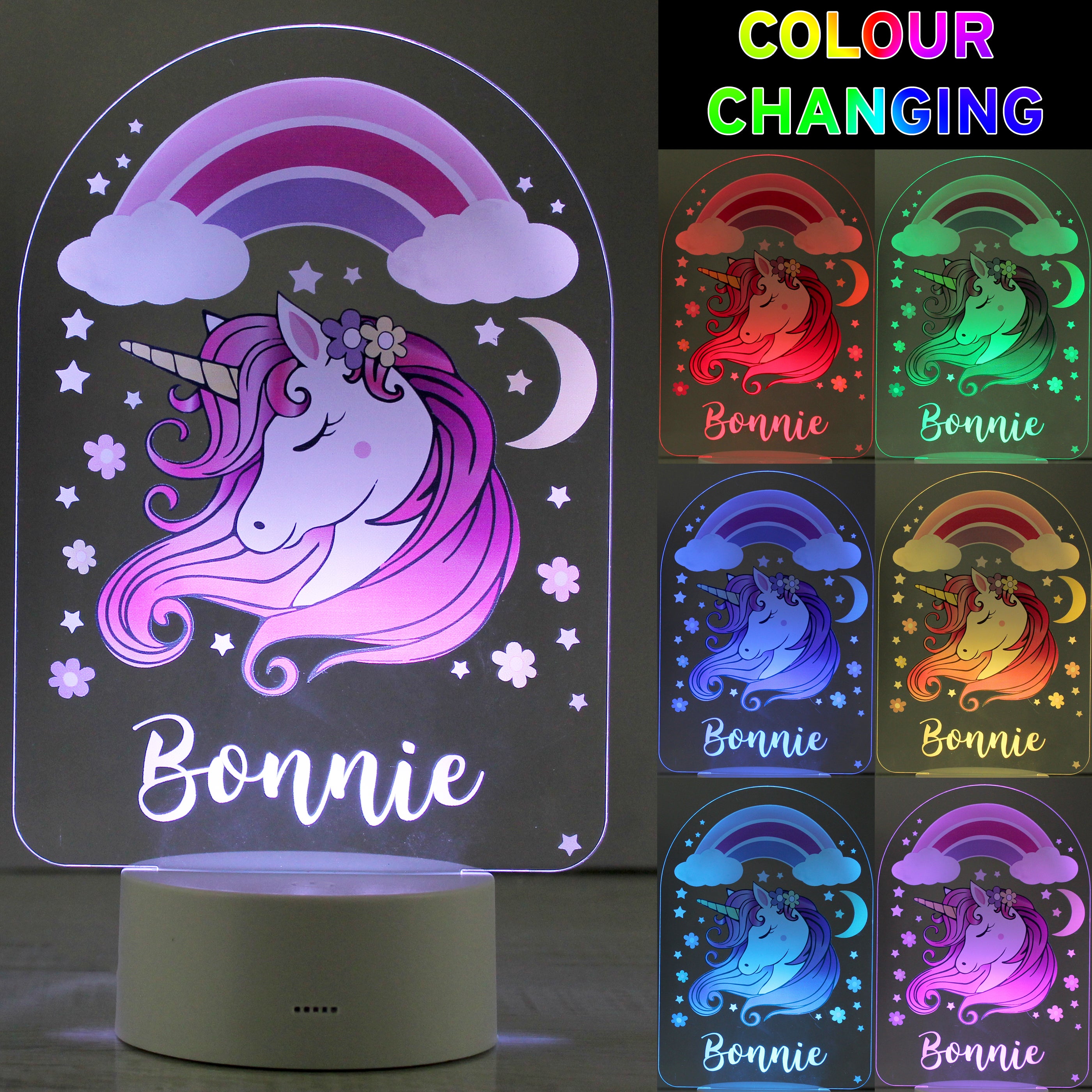 Personalised Pink Unicorn Colour Changing Night LED Light White Price Comparisons | Compare The Build