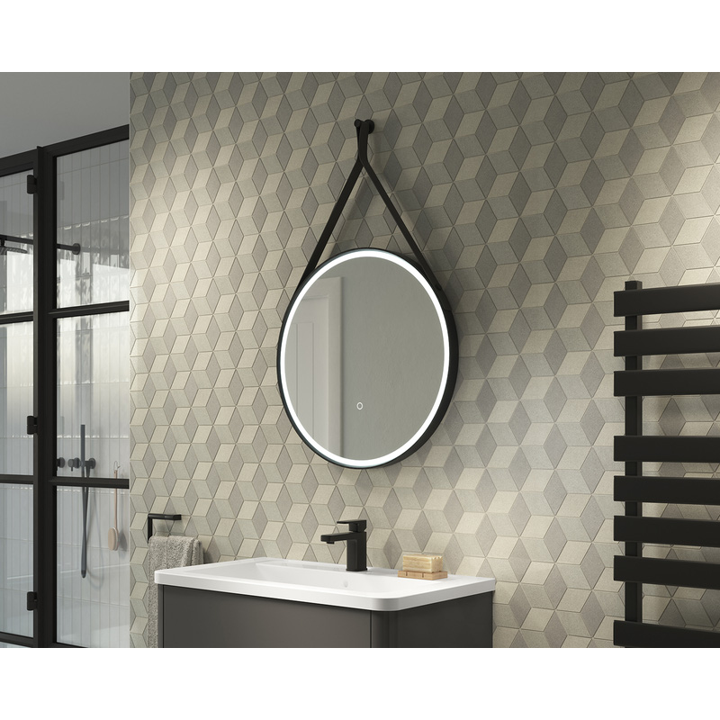 Sensio Nova Round Hanging LED Bathroom Mirror TrioTone 800mm in Black Leather Price Comparisons | Compare The Build