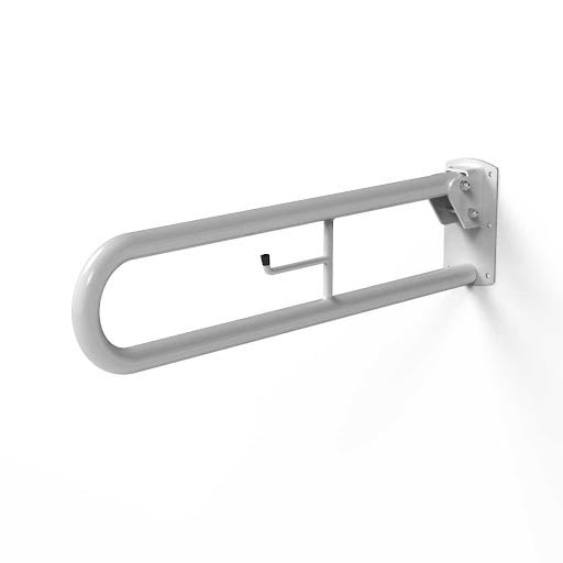 NymaPRO White Trombone Lift and Lock Steel Hinged Grab Rail with Toilet Roll Holder 800mm - DDGR-B/WH | Compare The Build