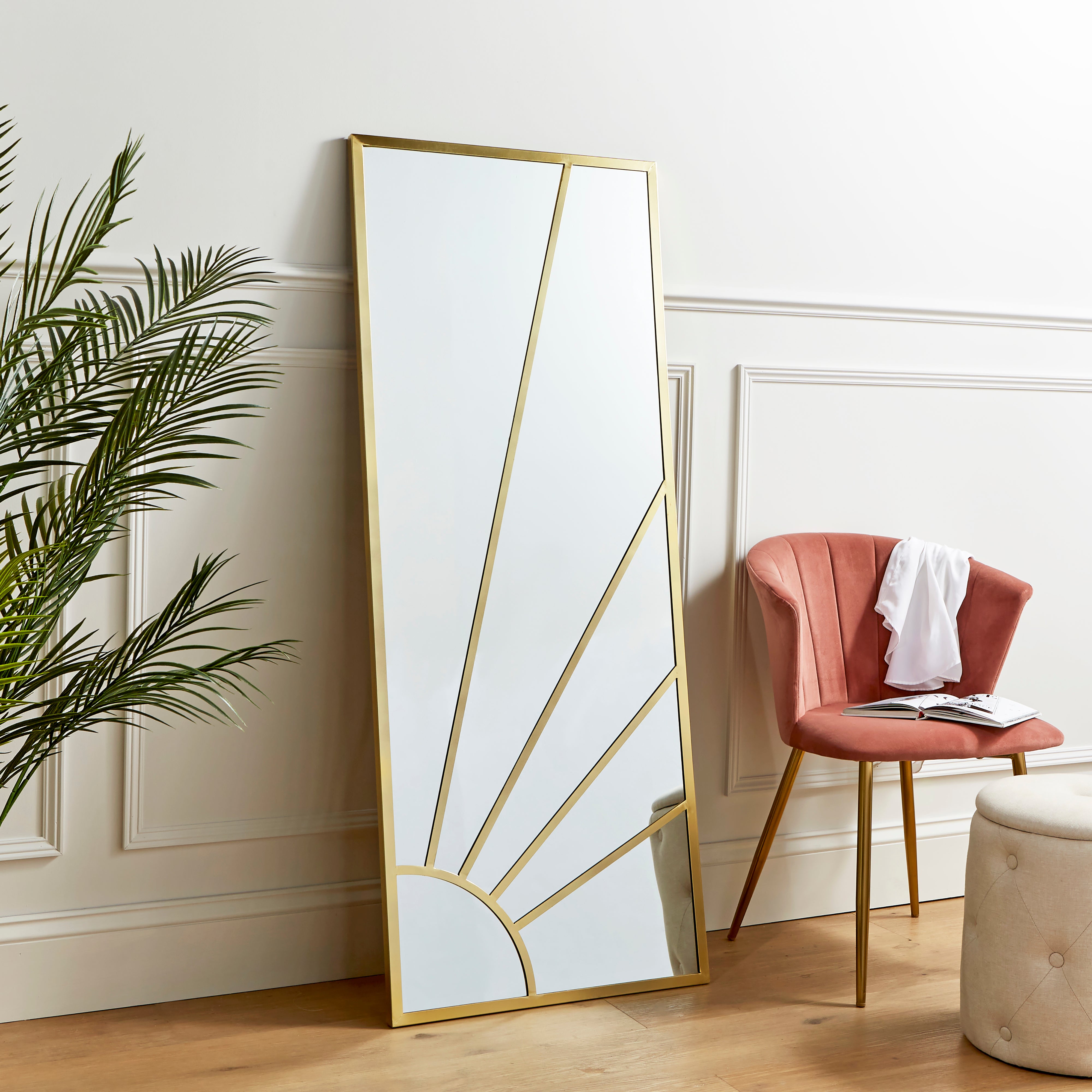 Sun Rays Rectangle Full Length Leaner Mirror Gold Price Comparisons | Compare The Build