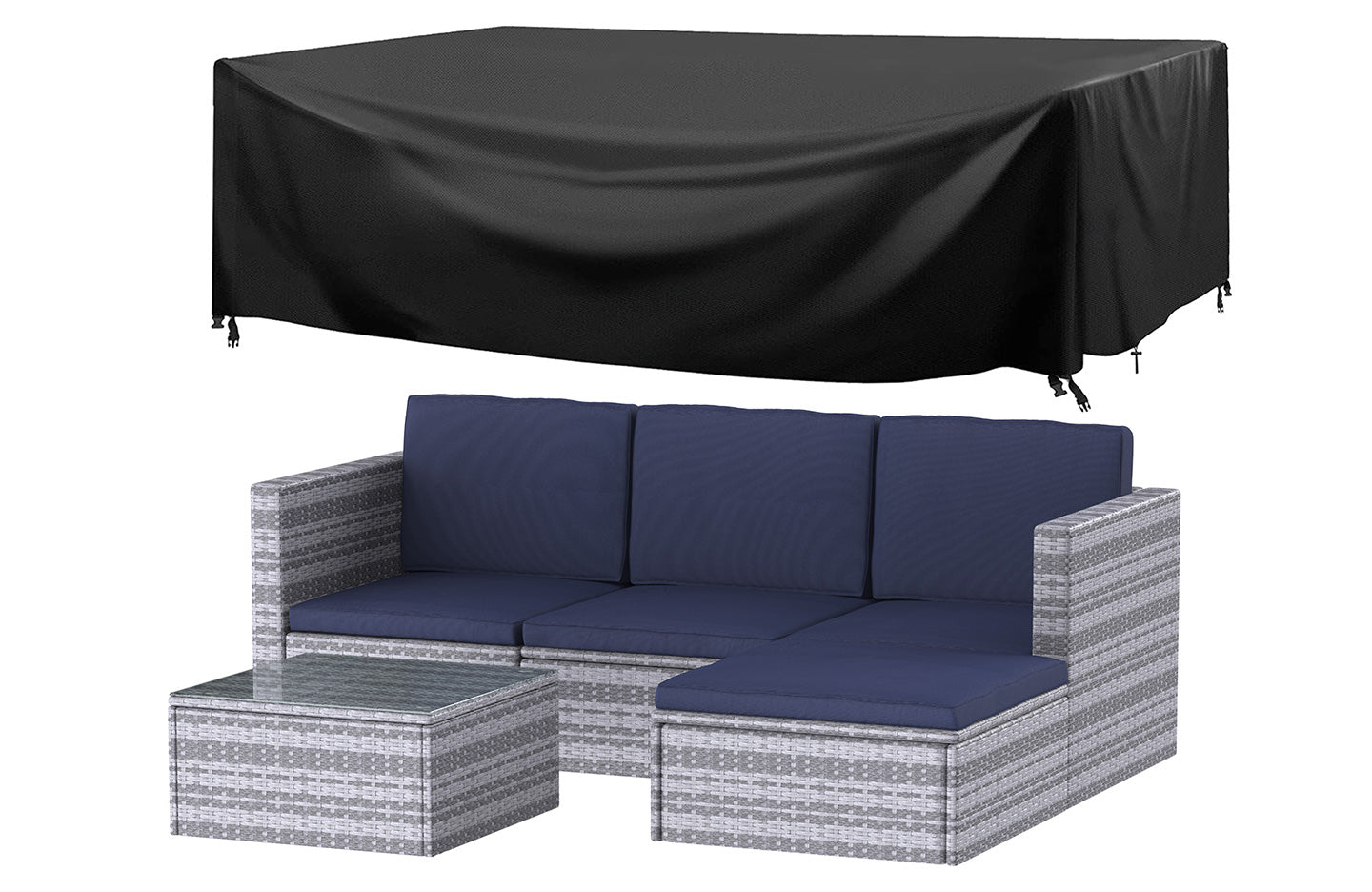 5 Piece Rattan Outdoor Furniture Garden Sofa Table Patio Set with Protective Cover Grey Price Comparisons | Compare The Build