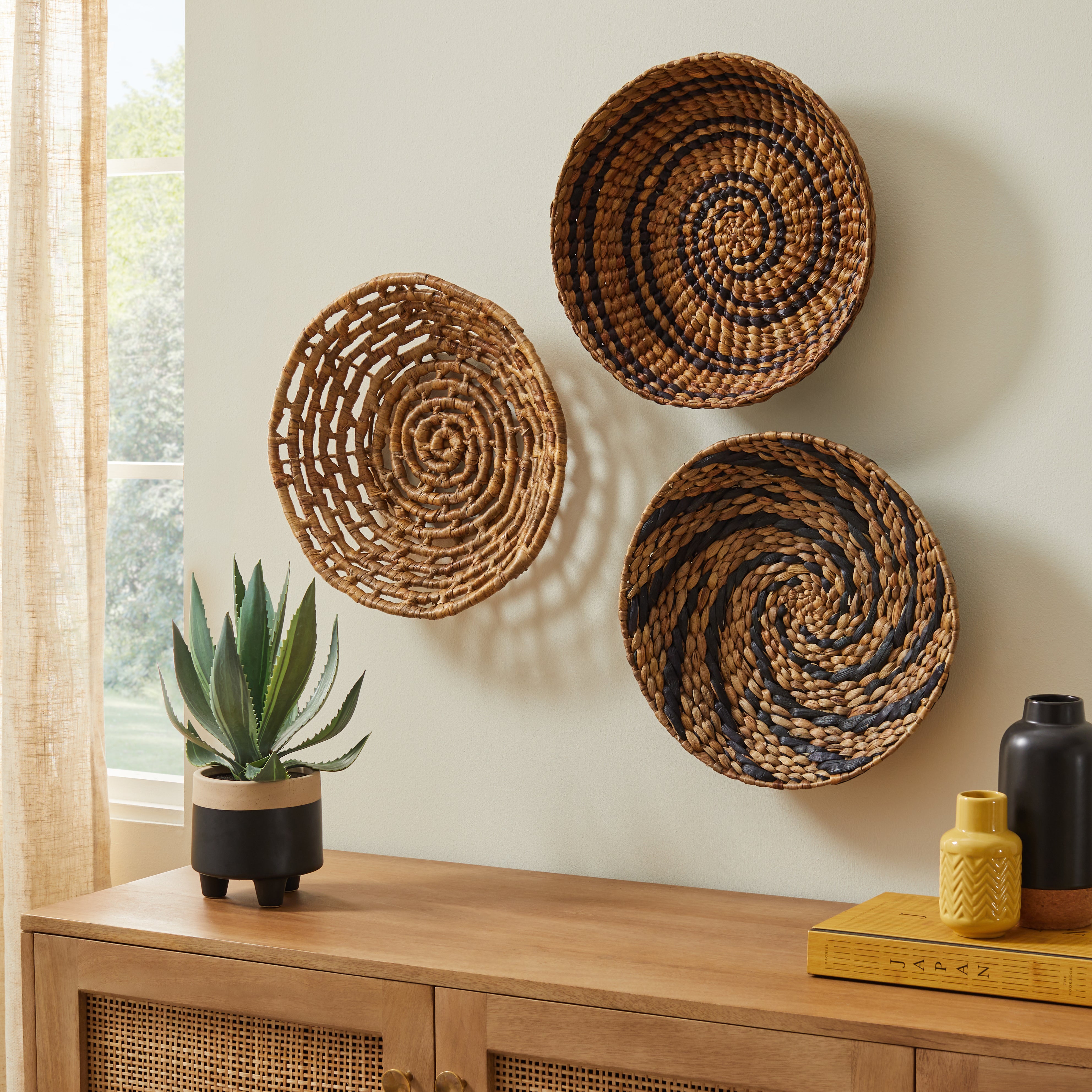 Global Set of 3 Woven Wall Art 35cm Brown Price Comparisons | Compare The Build