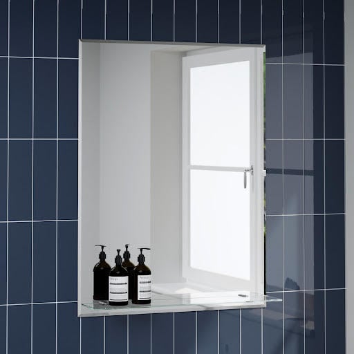 Alpine Lucis Rectangular Bevelled Edge Bathroom Mirror with Glass Shelf - 800 x 600mm Price Comparisons | Compare The Build