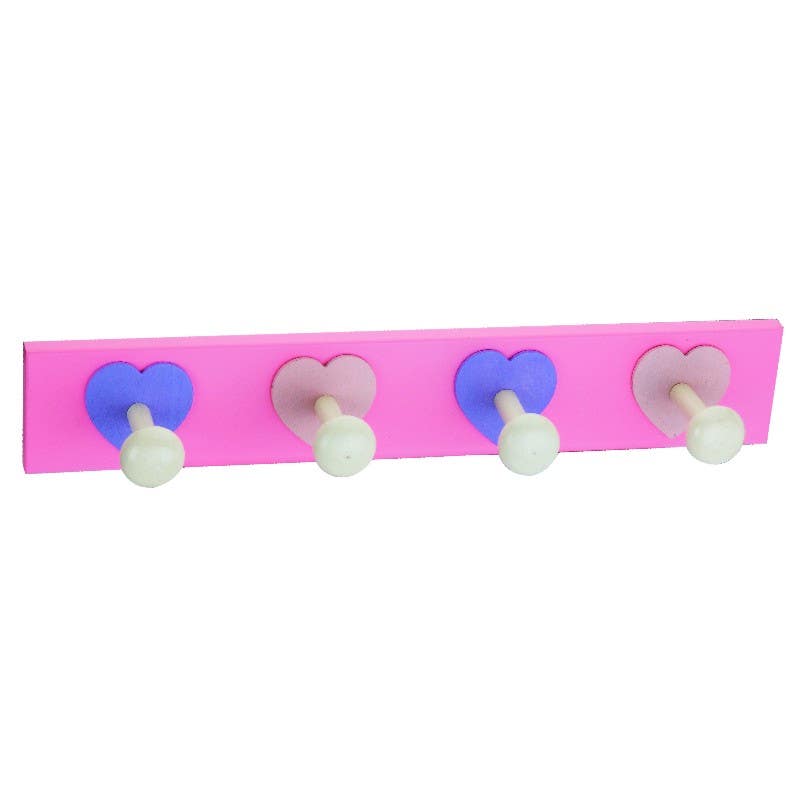 4 Blue &amp; Pink Robe Hooks on Heart Themed Pink Wooden Board - Wall/Door Mountable - Decorails Price Comparisons | Compare The Build