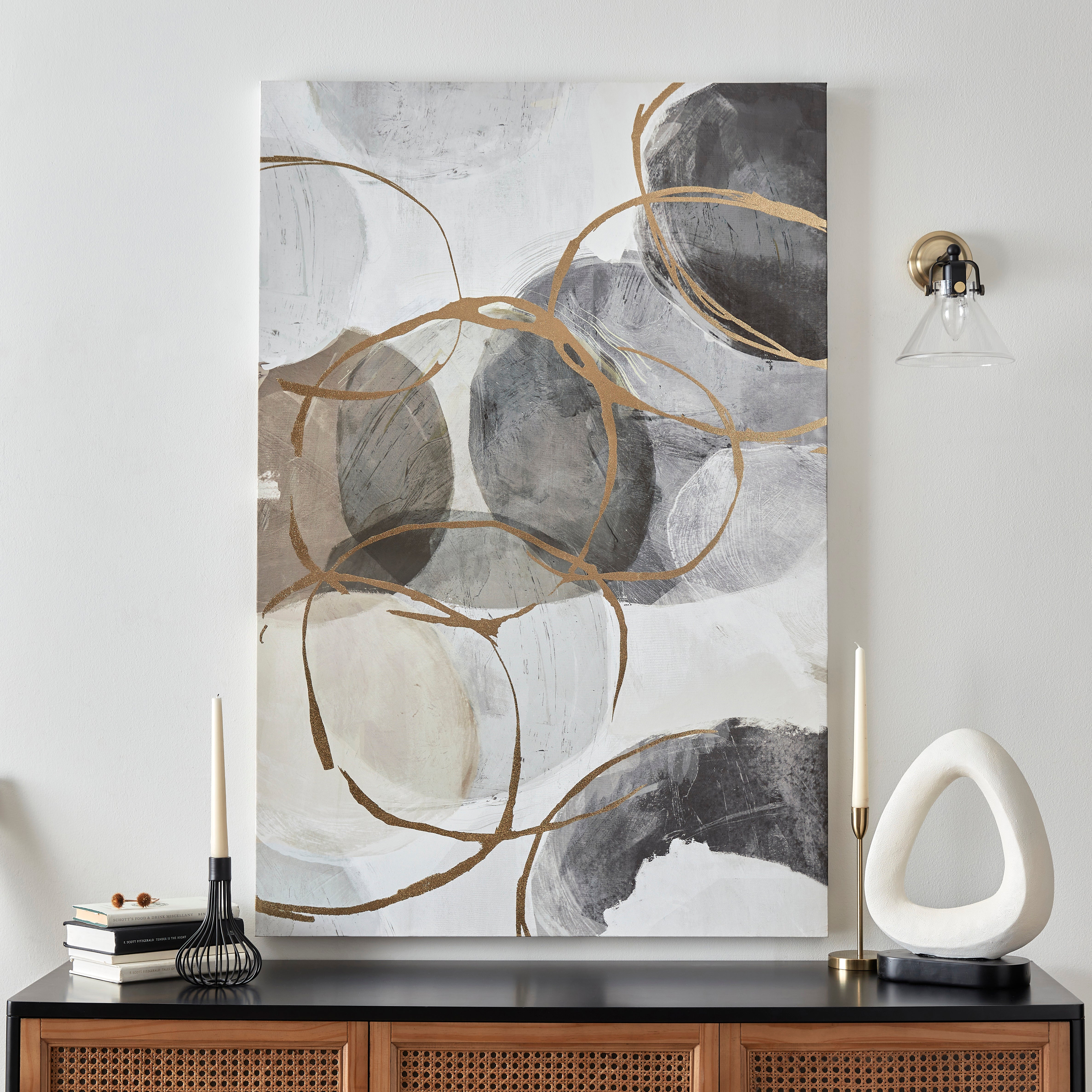 Circles Capped Canvas 120x80cm Gold/Grey Price Comparisons | Compare The Build