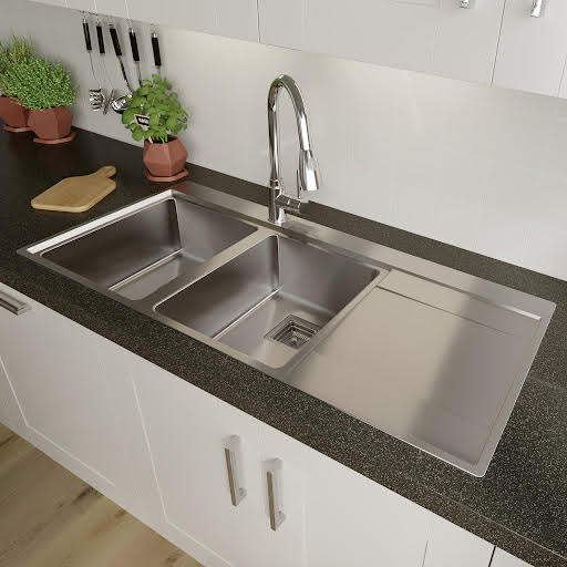 Sauber 2 Bowl Square Inset Stainless Steel Kitchen Sink - Right Hand Drainer Price Comparisons | Compare The Build