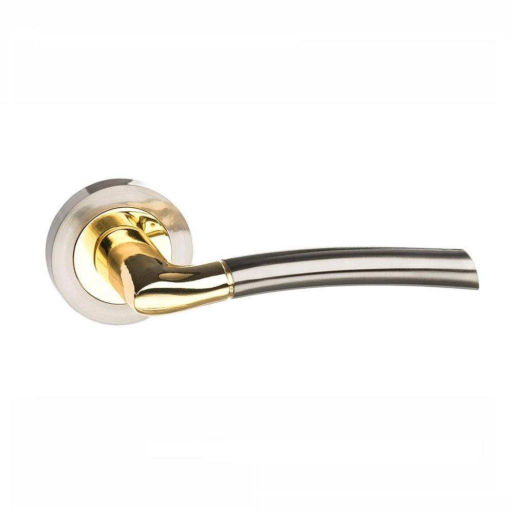 Atlantic STATUS Indiana Lever on Round Rose - Satin Nickel &amp; Polished Brass Atlantic UK S33RSNBP | Compare The Build