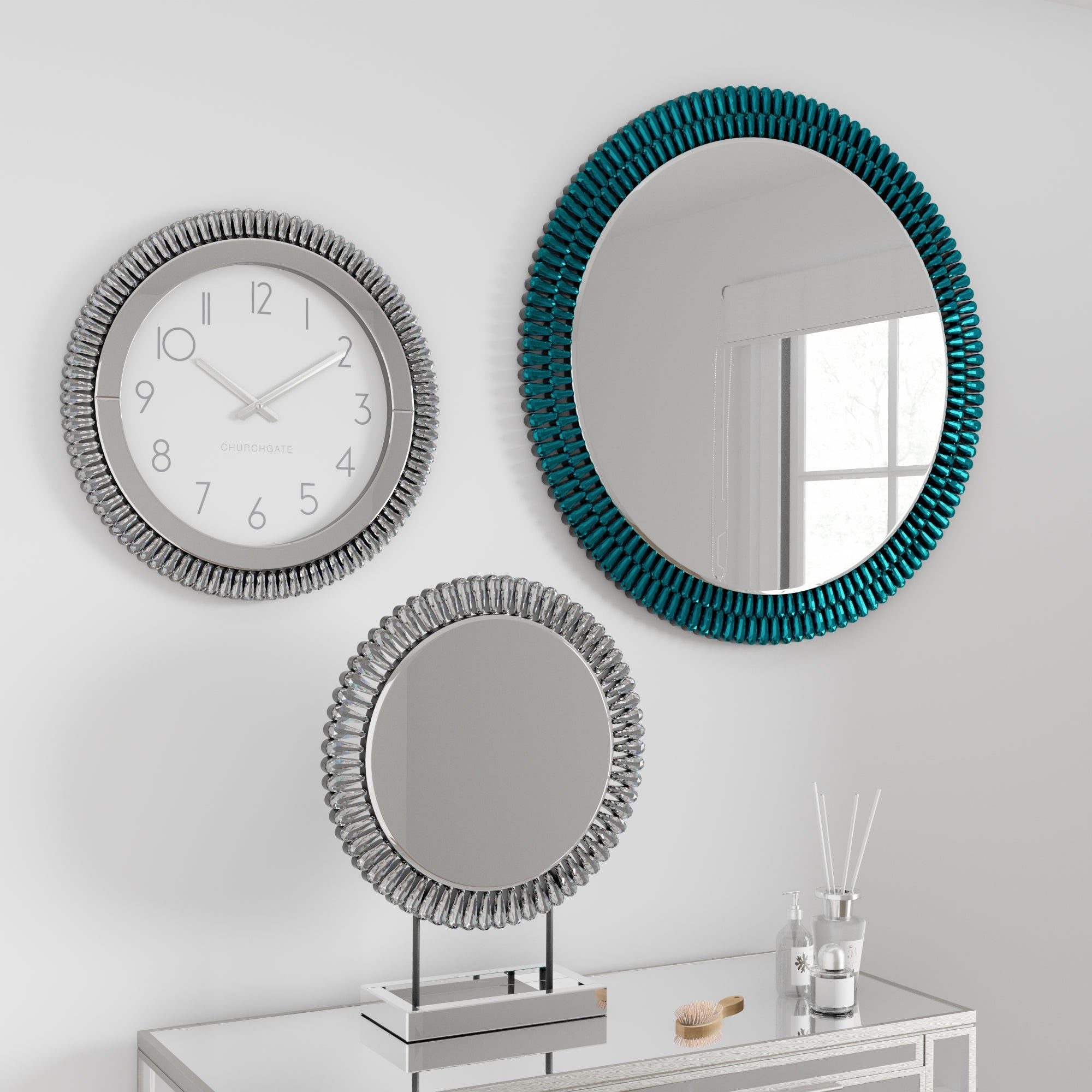 Glam Gem Edge 76cm Wall Mirror Peacock Green Price Comparisons | Compare The Build