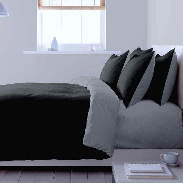 Chartwell Plain Dye Percale Plain Reversible Grey & Black King Size Bedset Price Comparisons | Compare The Build