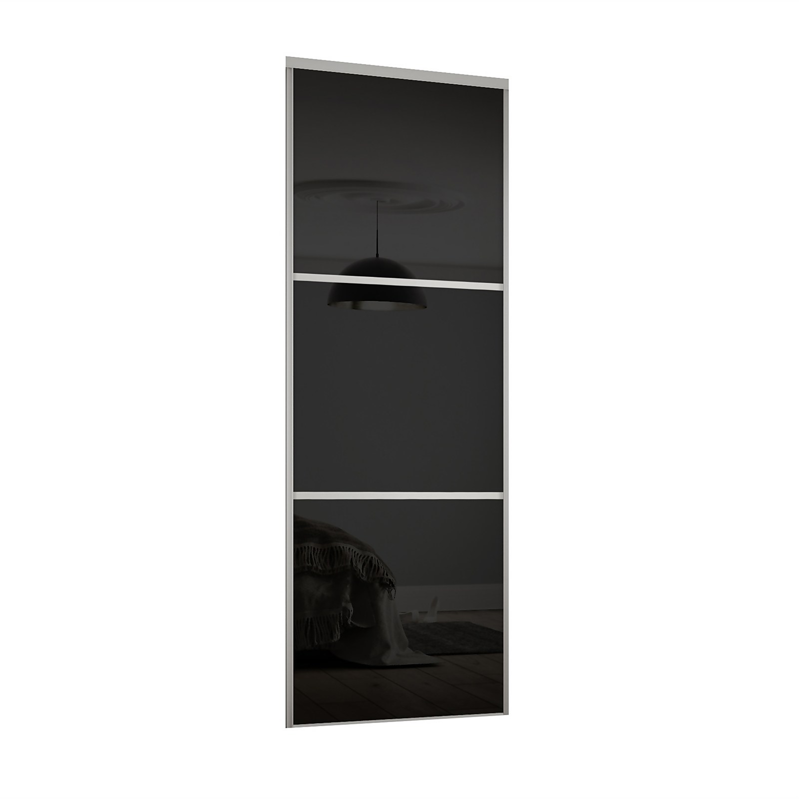 Linear Sliding Wardrobe Door 3 Panel Black Glass with Silver Frame (W)610mm Price Comparisons | Compare The Build