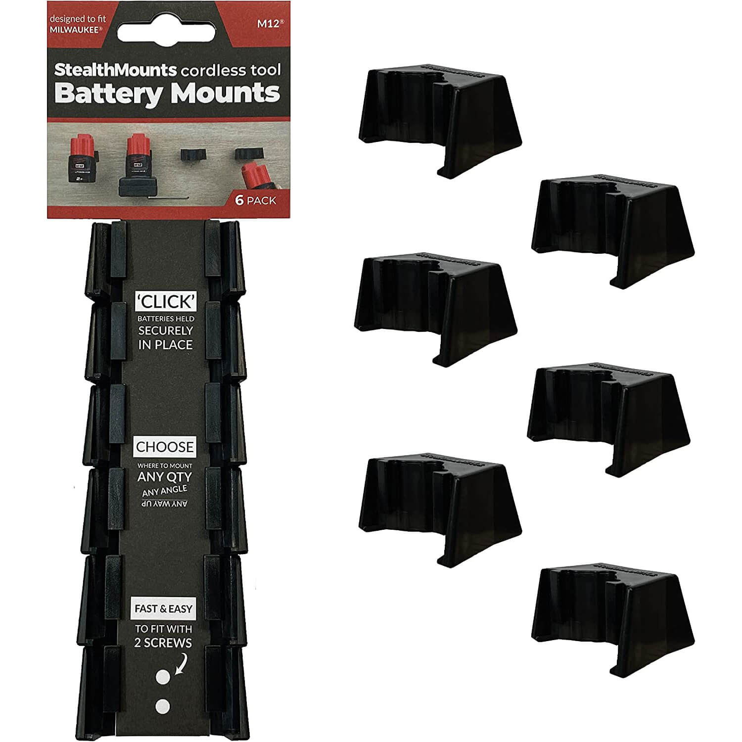 Stealth Mounts 6 Pack Battery Mounts For Milwaukee 12V M12 Batteries Black Price Comparisons | Compare The Build