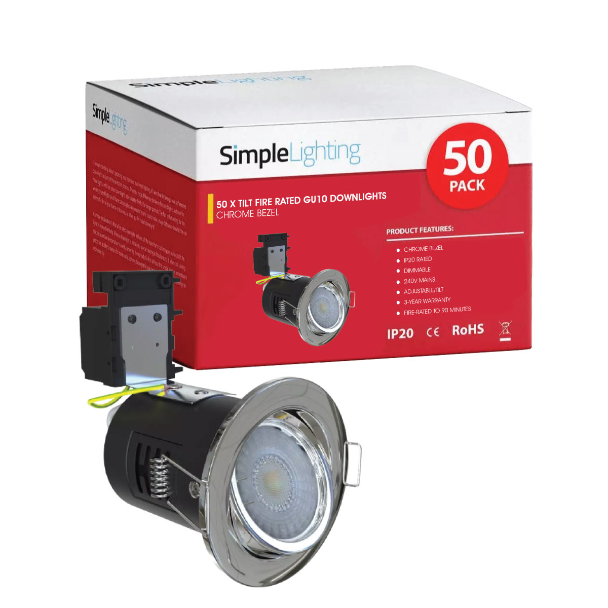 50 x Tilt Fire Rated GU10 Downlights, Chrome Bezel Price Comparisons | Compare The Build
