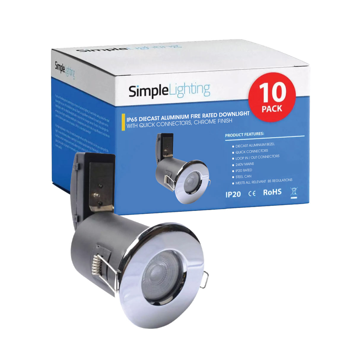 Pack of 10 IP65 Fixed Shower Fire Rated Downlights in a Polished Chrome Finish Price Comparisons | Compare The Build