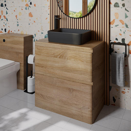 Regis Forma Wood Freestanding Vanity Unit & Affine Croix Matt Black Countertop Basin 800mm Price Comparisons | Compare The Build