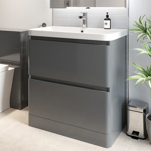 Regis Grey Gloss Free Standing Vanity Unit & Basin - 800mm Width Price Comparisons | Compare The Build