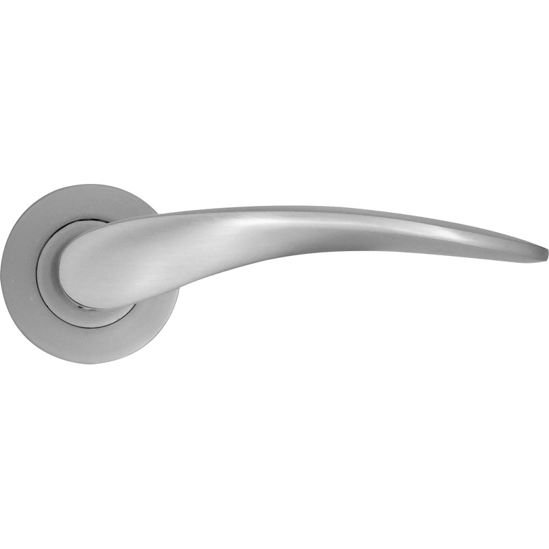 Stanza Merida on Rose Door Handles Satin (Pair) in Chrome Aluminium | Compare The Build