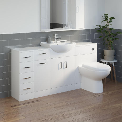 Essence Toilet & Basin Vanity Unit Combination with Laundry & Drawer Unit - White Gloss 1564mm Price Comparisons | Compare The Build