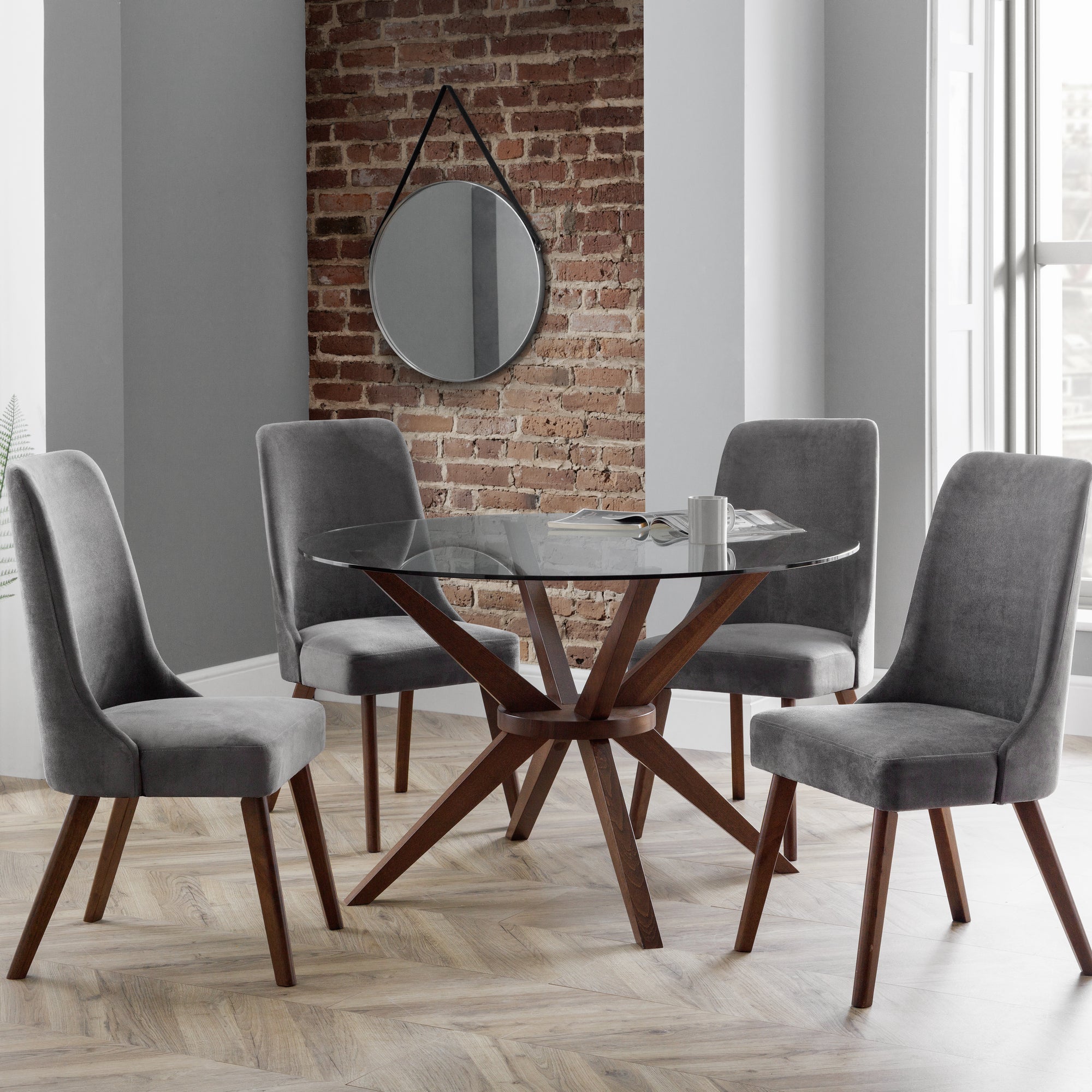 Chelsea Small Round Glass Dining Table with 4 Huxley Dining Chairs Brown Price Comparisons | Compare The Build