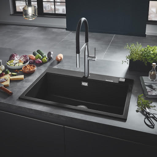 Grohe K700 Granite Black 1.0 Composite Inset Kitchen Sink & Waste 780 x 510mm | Compare The Build