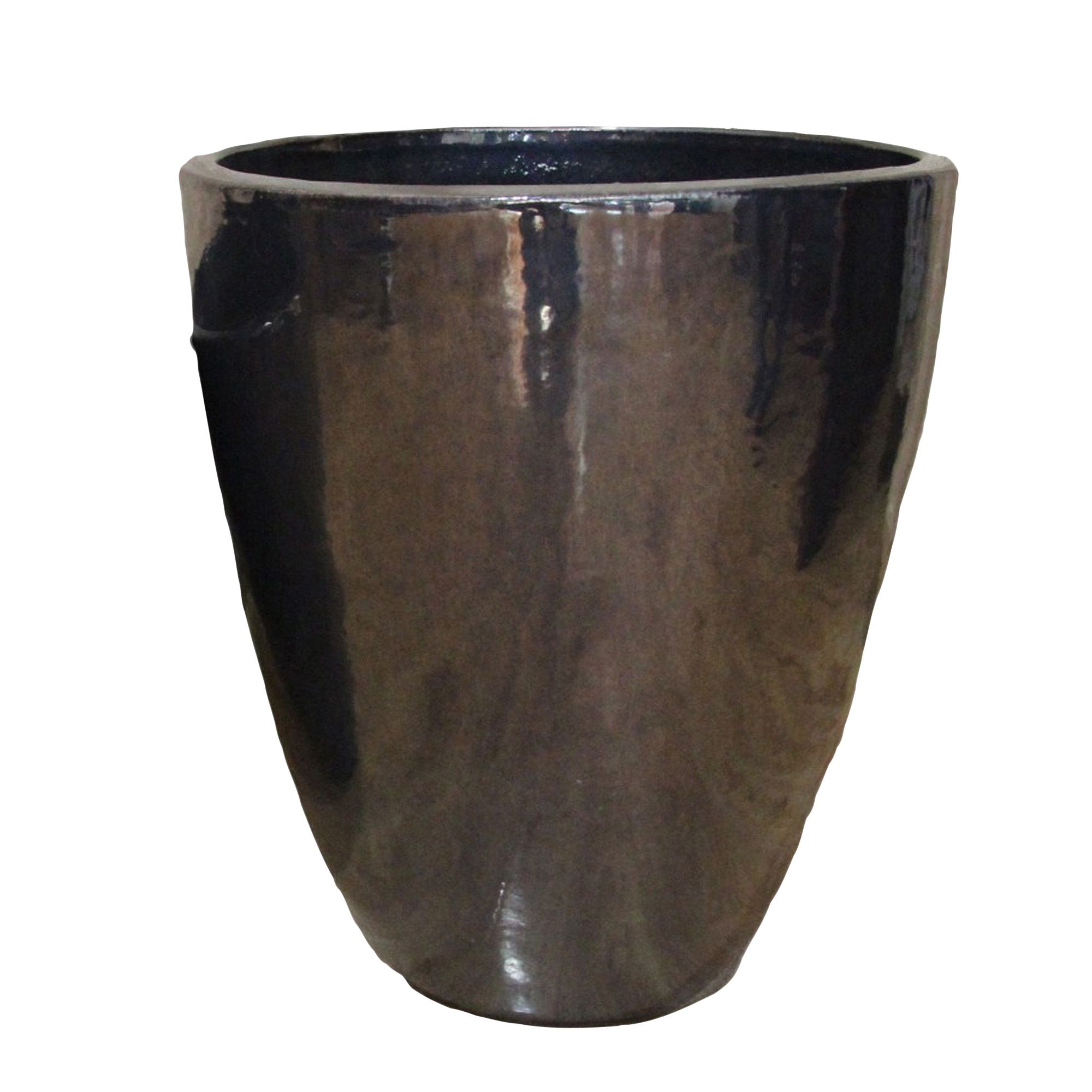 Verve Clayhill Round Glazed Black Mirror Effect Plant Pot (H)200mm (Dia)280mm | Compare The Build