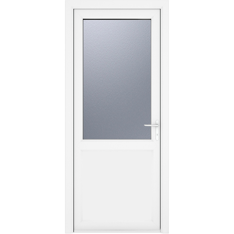 Crystal uPVC Single Door Half Glass Half Panel Left Hand Open In 890mm x 2090mm Obscure Double Glazed White (each) Price Comparisons | Compare The Build
