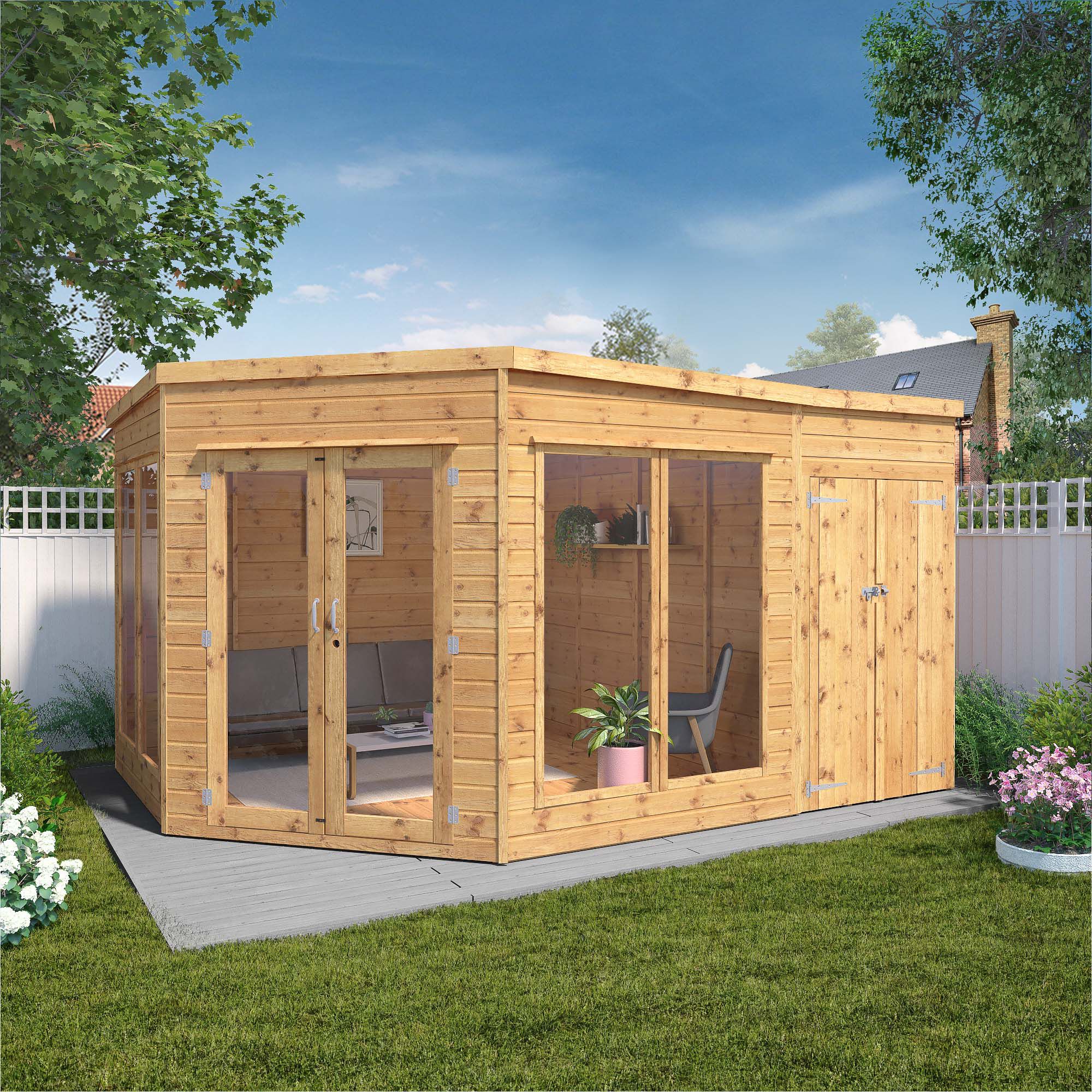 Mercia Summer House 13X9 Ft Pent Shiplap Solid Wood Summer House With Double Door Price Comparisons | Compare The Build