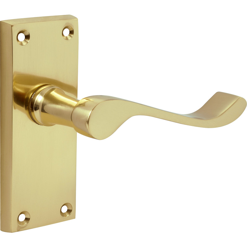 Unbranded Victorian Scroll Door Handles Short Latch Brass (Pair) in Gold | Compare The Build