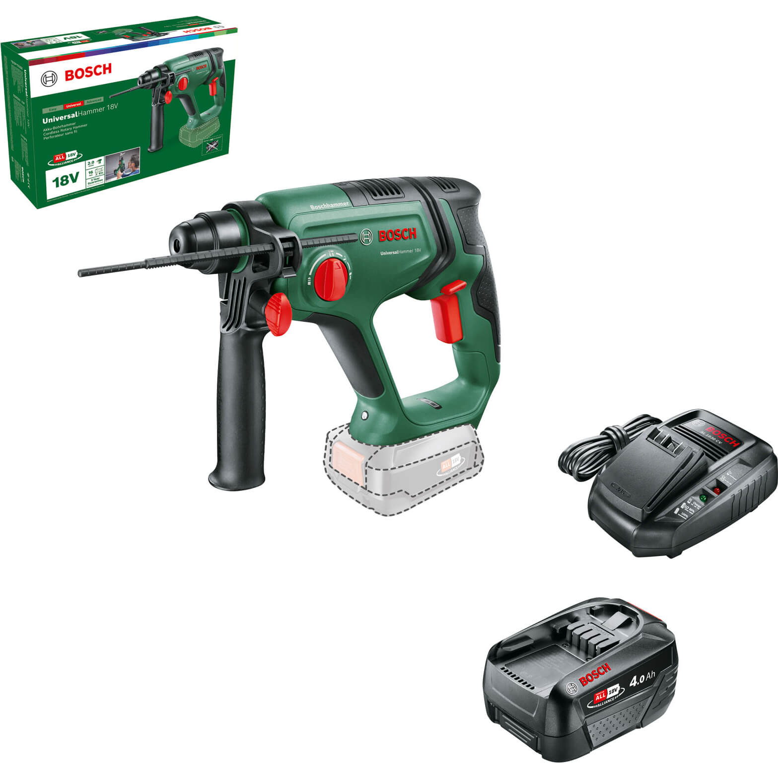 Bosch UNIVERSALHAMMER 18v Cordless SDS Drill 1 x 4ah Li-ion Charger No Case | Compare The Build