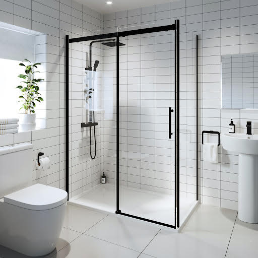 Diamond Frameless Sliding Shower Enclosure with 1200 x 800mm Tray - 8mm Black Price Comparisons | Compare The Build