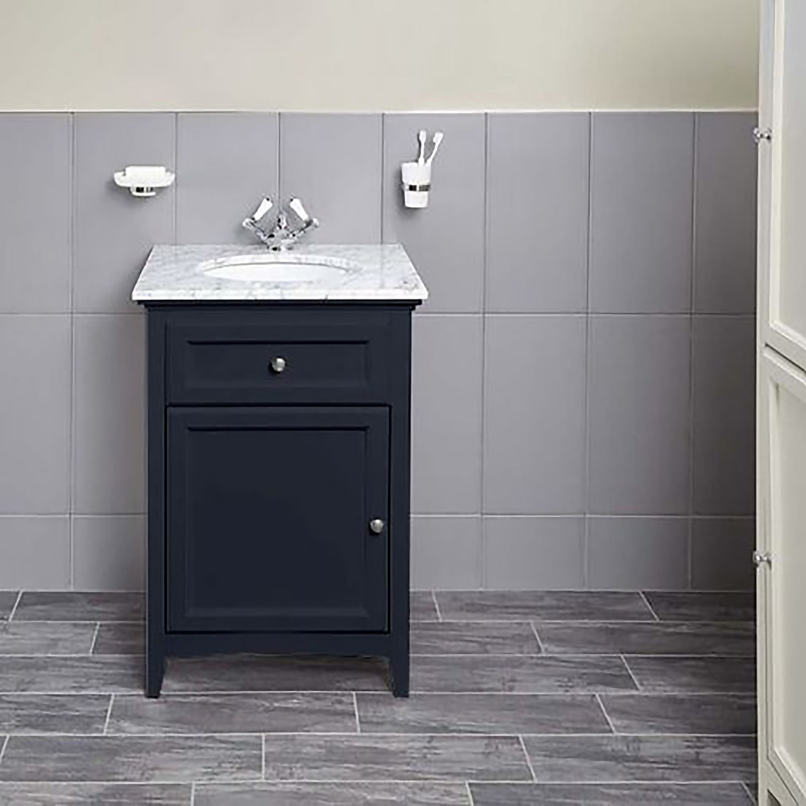 Bathstore Savoy 600mm Floorstanding Vanity Unit and Basin, Marble Worktop - Navy Blue Price Comparisons | Compare The Build
