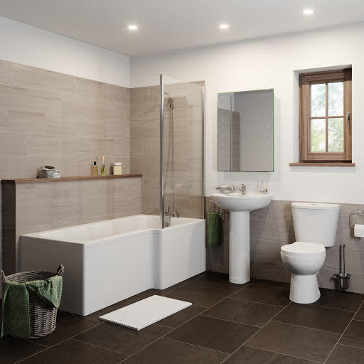 Essentials Bathroom Suite with L Shape Shower Bath & Screen - Right Hand 1700mm Price Comparisons | Compare The Build