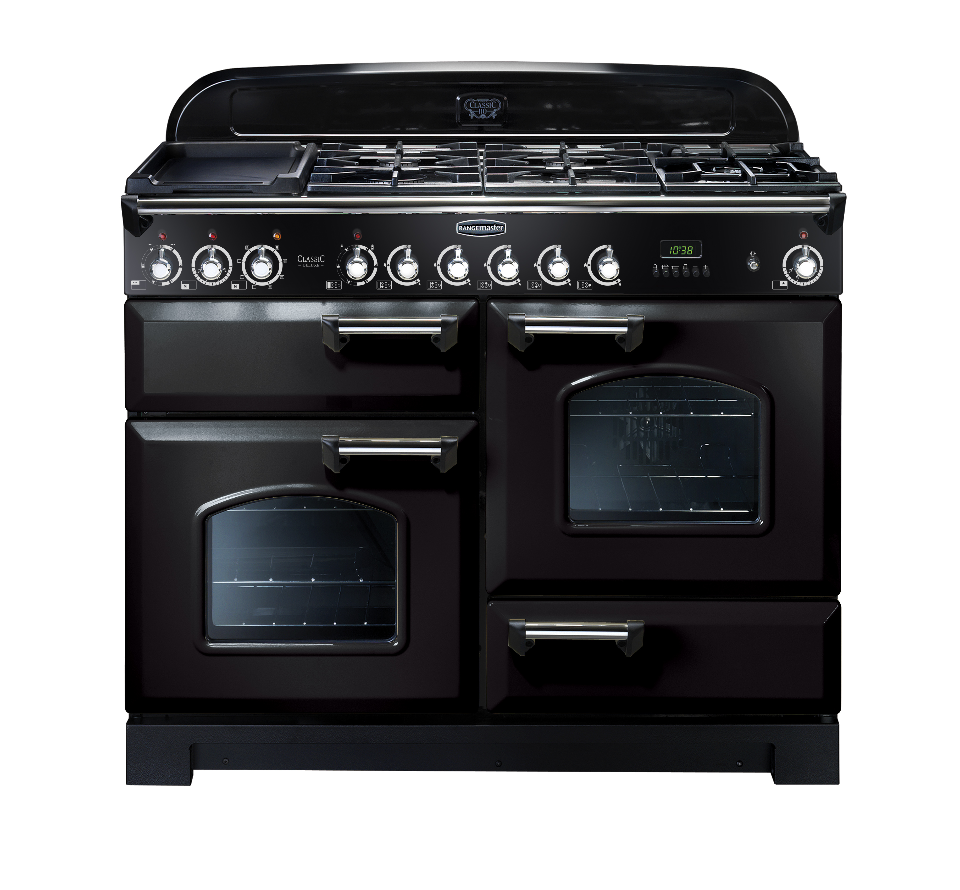 Rangemaster Classic Deluxe Dual Fuel Range Cooker 110cm Black with Chrome Trim Price Comparisons | Compare The Build