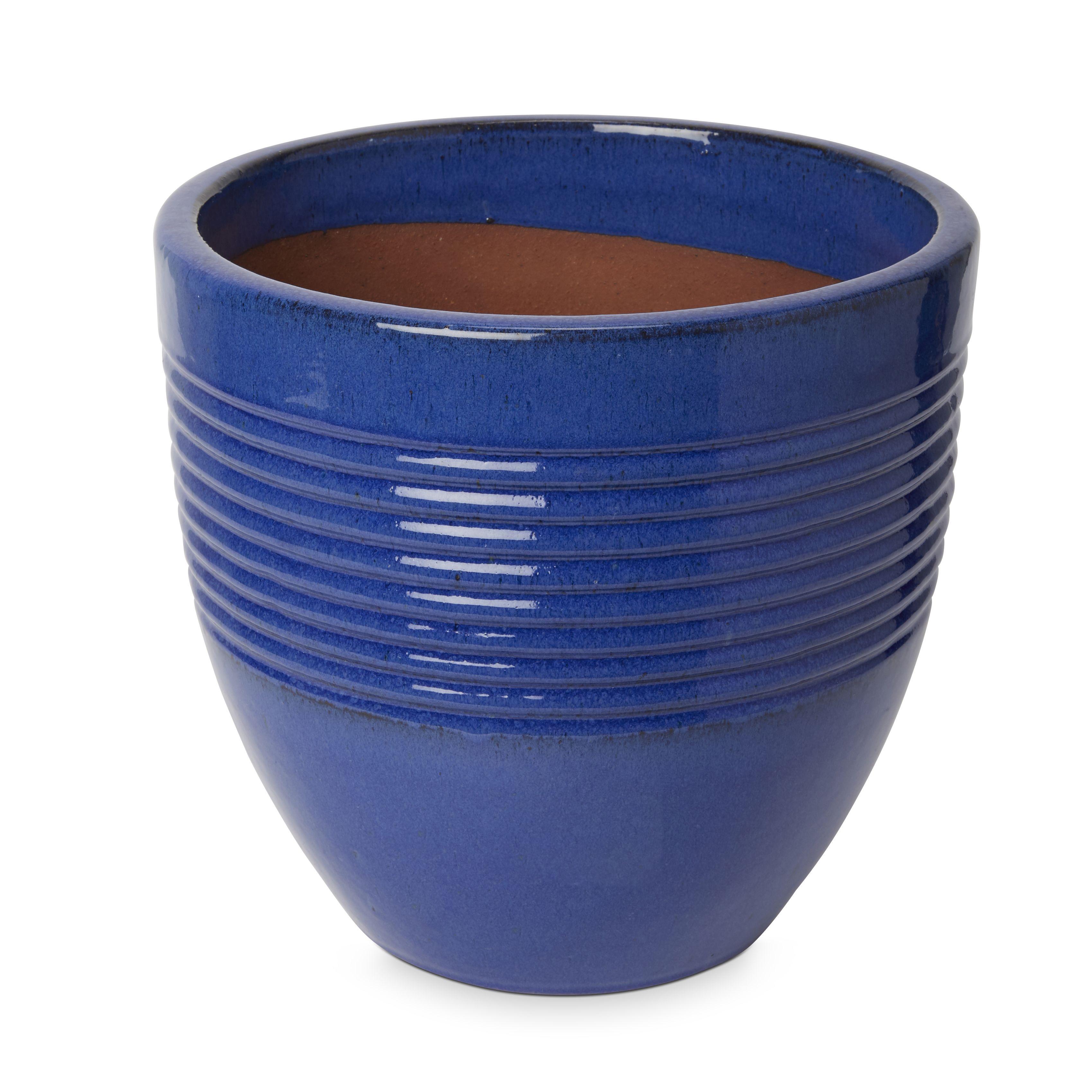 Blooma Tiwlip Blue Ceramic Ribbed Round Plant Pot (Dia)33Cm Price Comparisons | Compare The Build