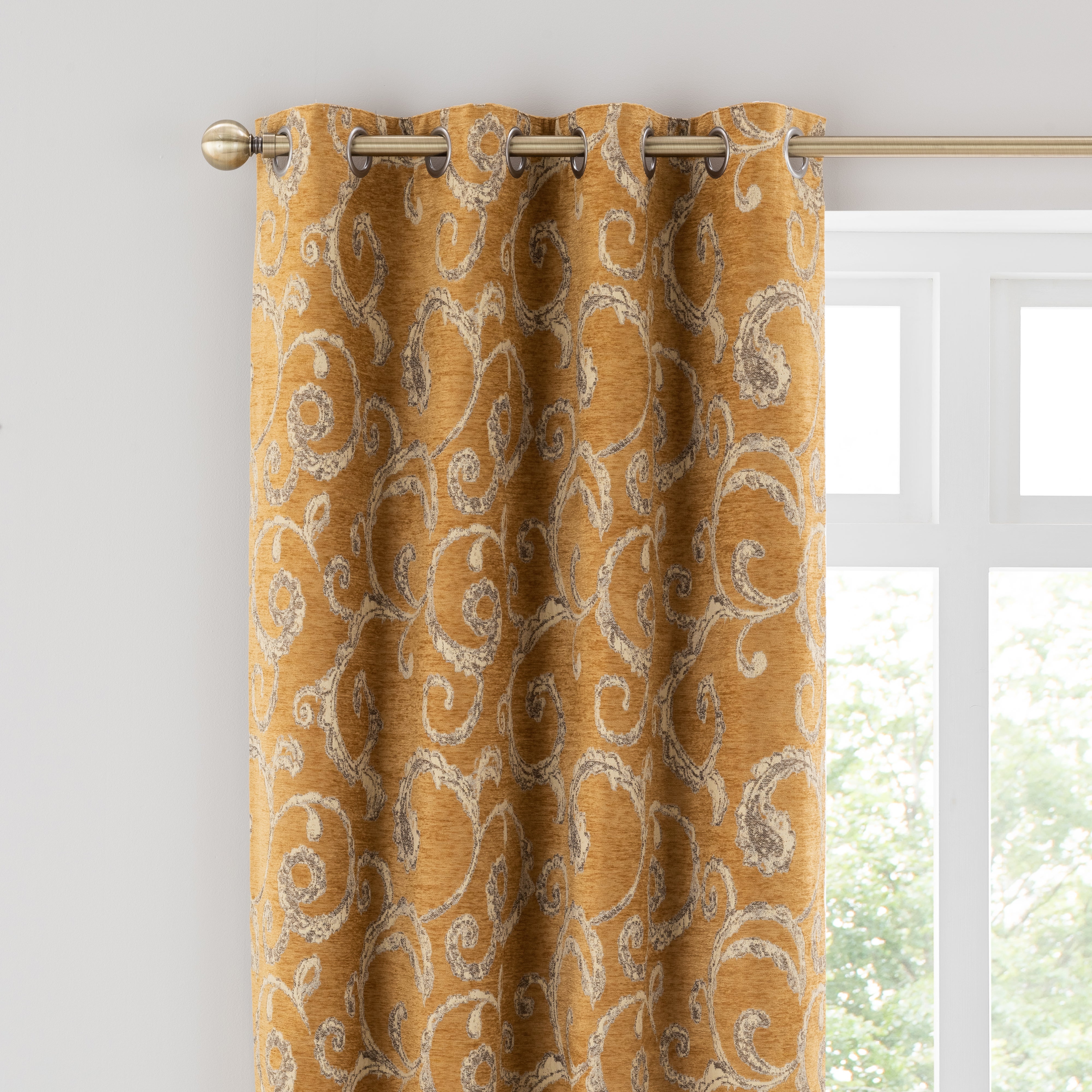 Chenille Scroll Ochre Eyelet Curtains Ochre Price Comparisons | Compare The Build