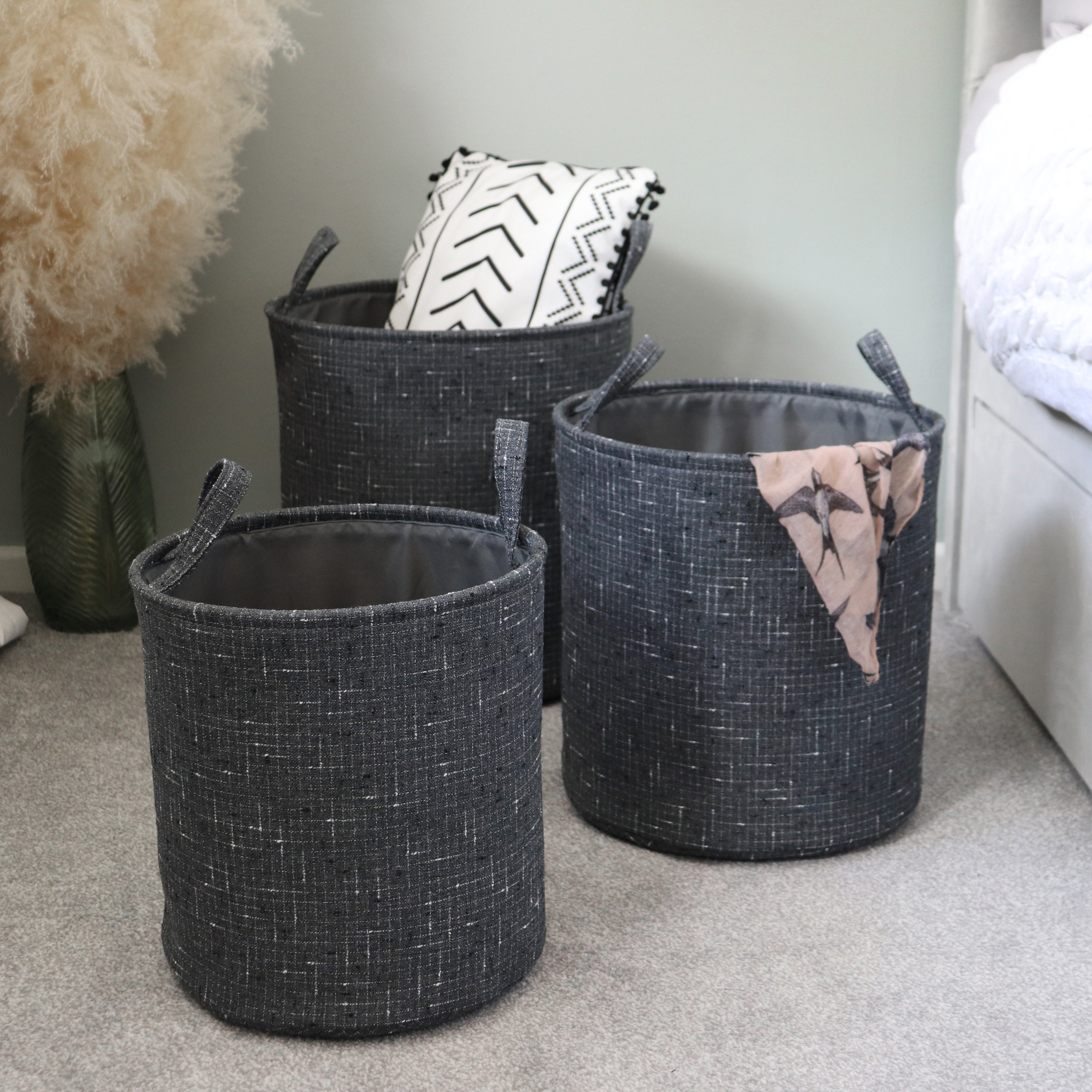 JVL Shadow Set of 3 Round Storage Baskets Grey | Compare The Build