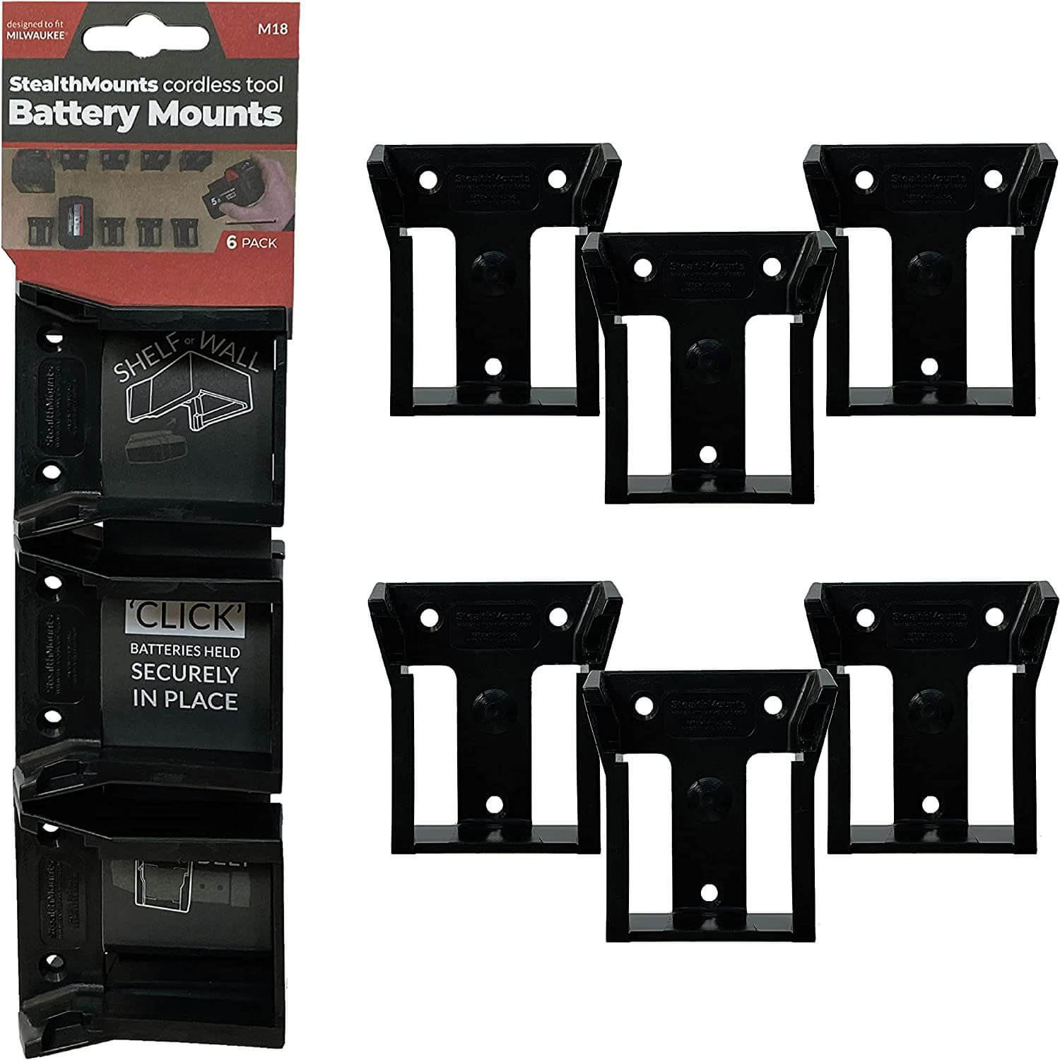 Stealth Mounts 6 Pack Battery Mounts For Milwaukee 18V M18 Batteries Black Price Comparisons | Compare The Build