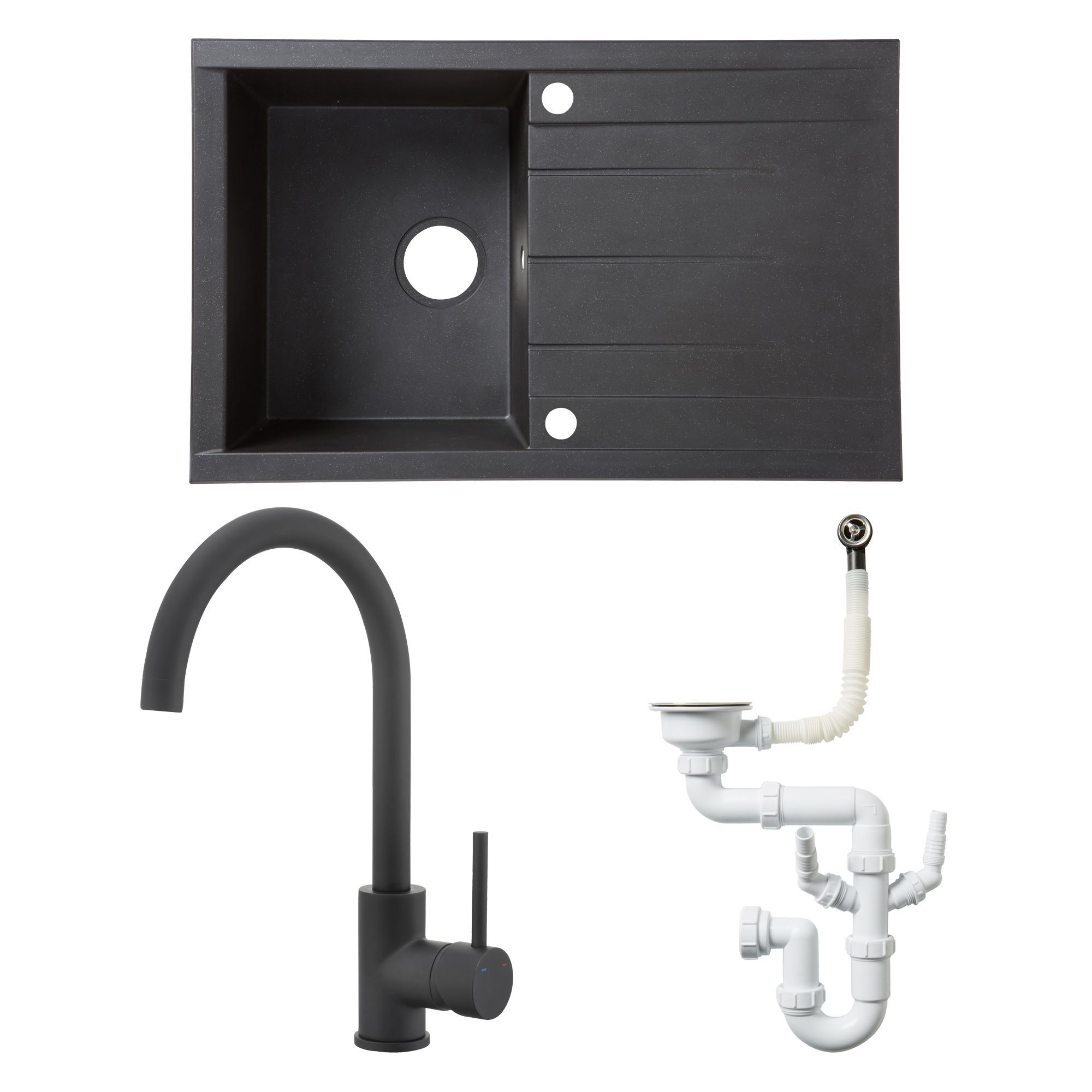 Cooke & Lewis Black Resin 1 Bowl Sink, Tap & Waste Kit Price Comparisons | Compare The Build