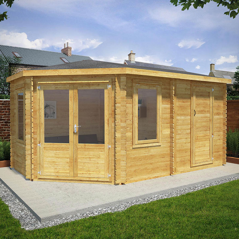 Mercia 5m x 3m Corner Log Cabin Plus Side Shed (28mm) â Double Glazed Price Comparisons | Compare The Build