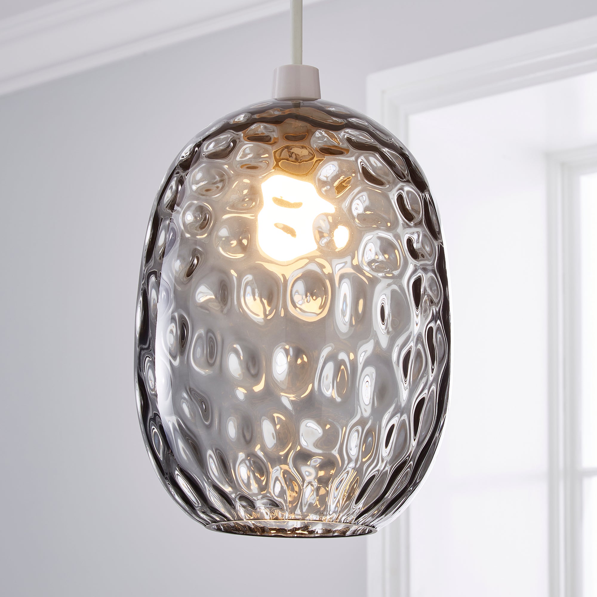 Elodie Dimpled Glass Easy Fit Pendant Grey Lustre Grey Price Comparisons | Compare The Build