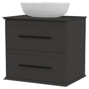 Duarti by Calypso Kentchurch Strata Grey Wall Hung Vanity with Bredon Countertop Basin, Worktop & Black Handles - 600mm Price Comparisons | Compare The Build