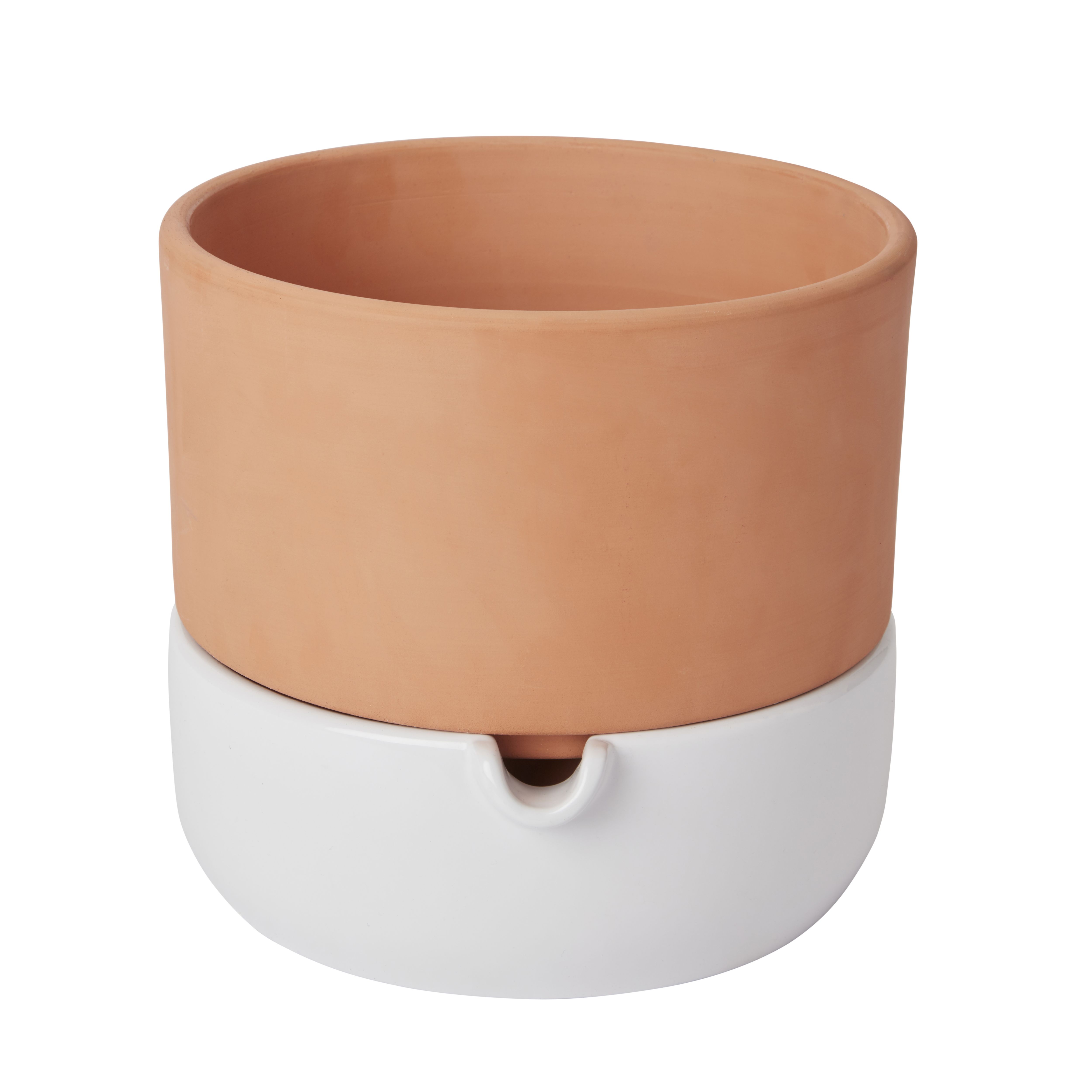 GoodHome Terracotta & White Terracotta Round Plant Pot (Dia)22.8Cm | Compare The Build