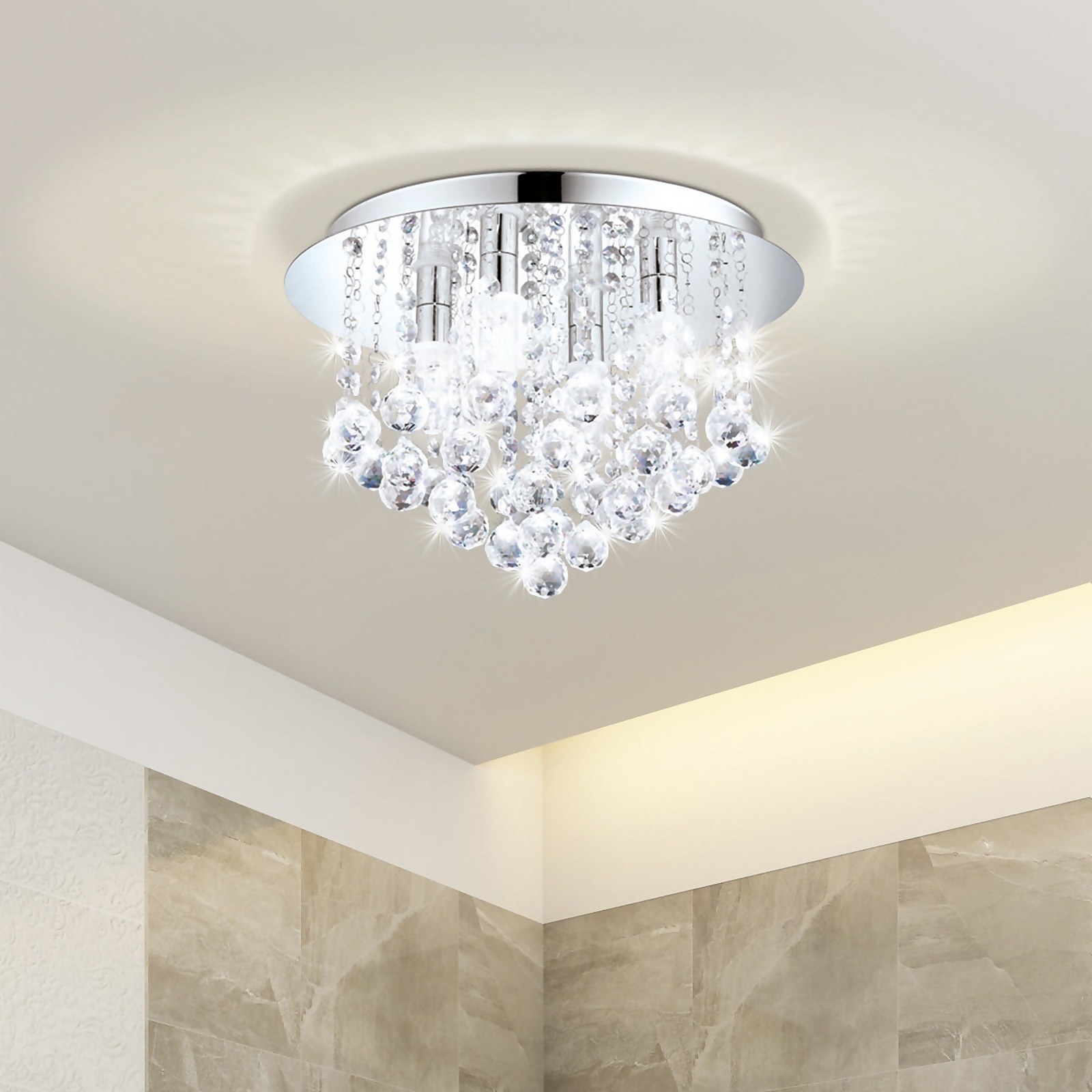 EGLO Olmonte Crystal and Chrome Bathroom Ceiling Light | Compare The Build