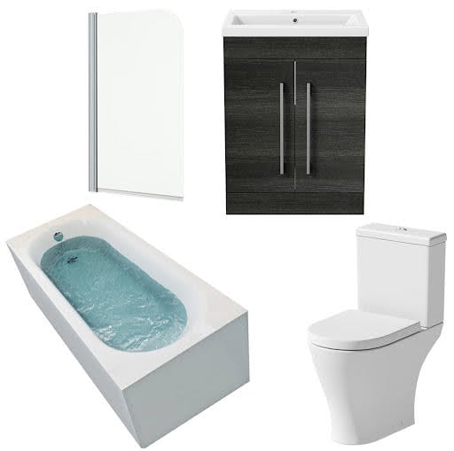 Bathroom Suite with Curved Bath, Toilet, Bath Screen & Vanity Unit 1700mm Price Comparisons | Compare The Build