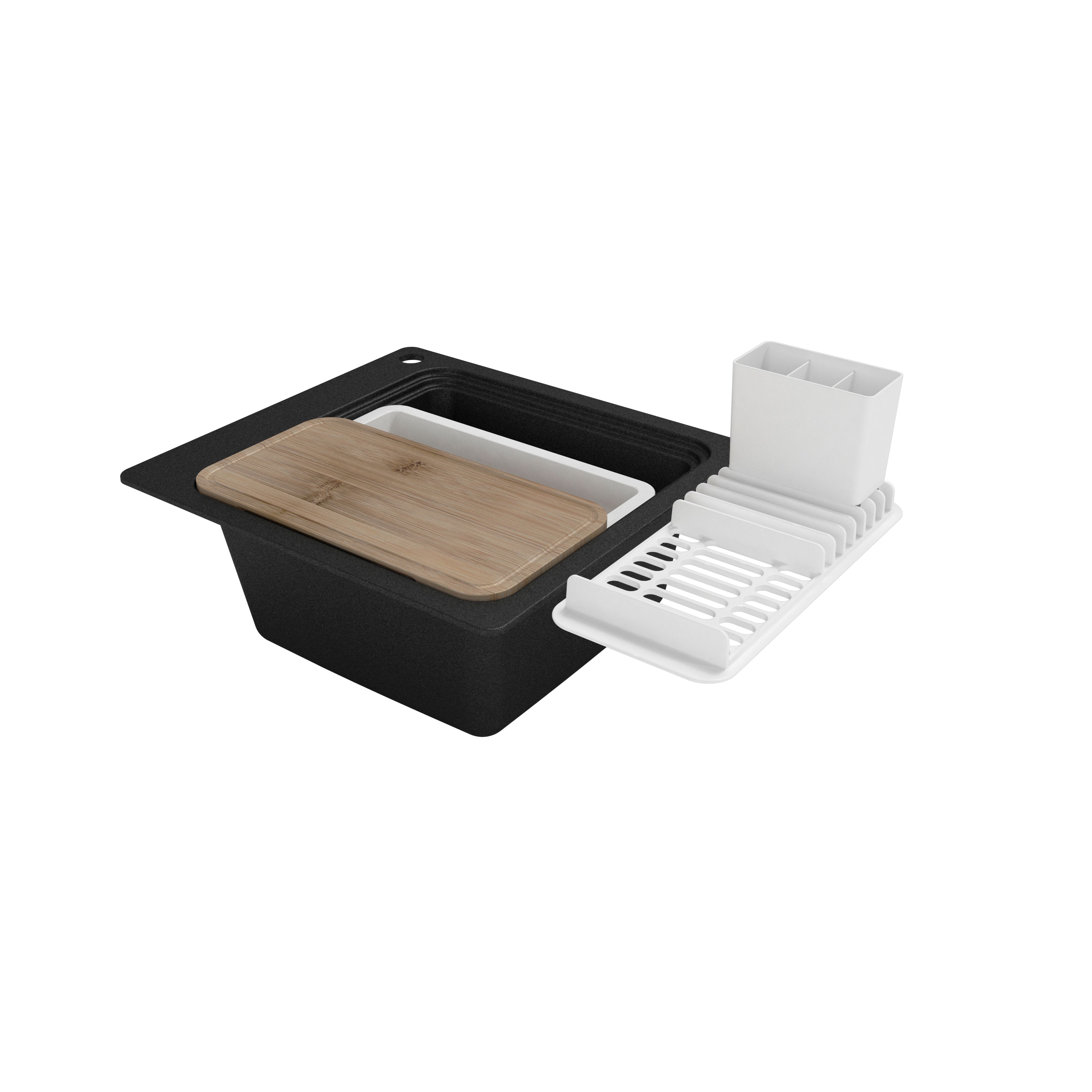 GoodHome Romesco Black Quartz Composite Rectangular 1 Bowl Composite Sink (W)511mm | Compare The Build