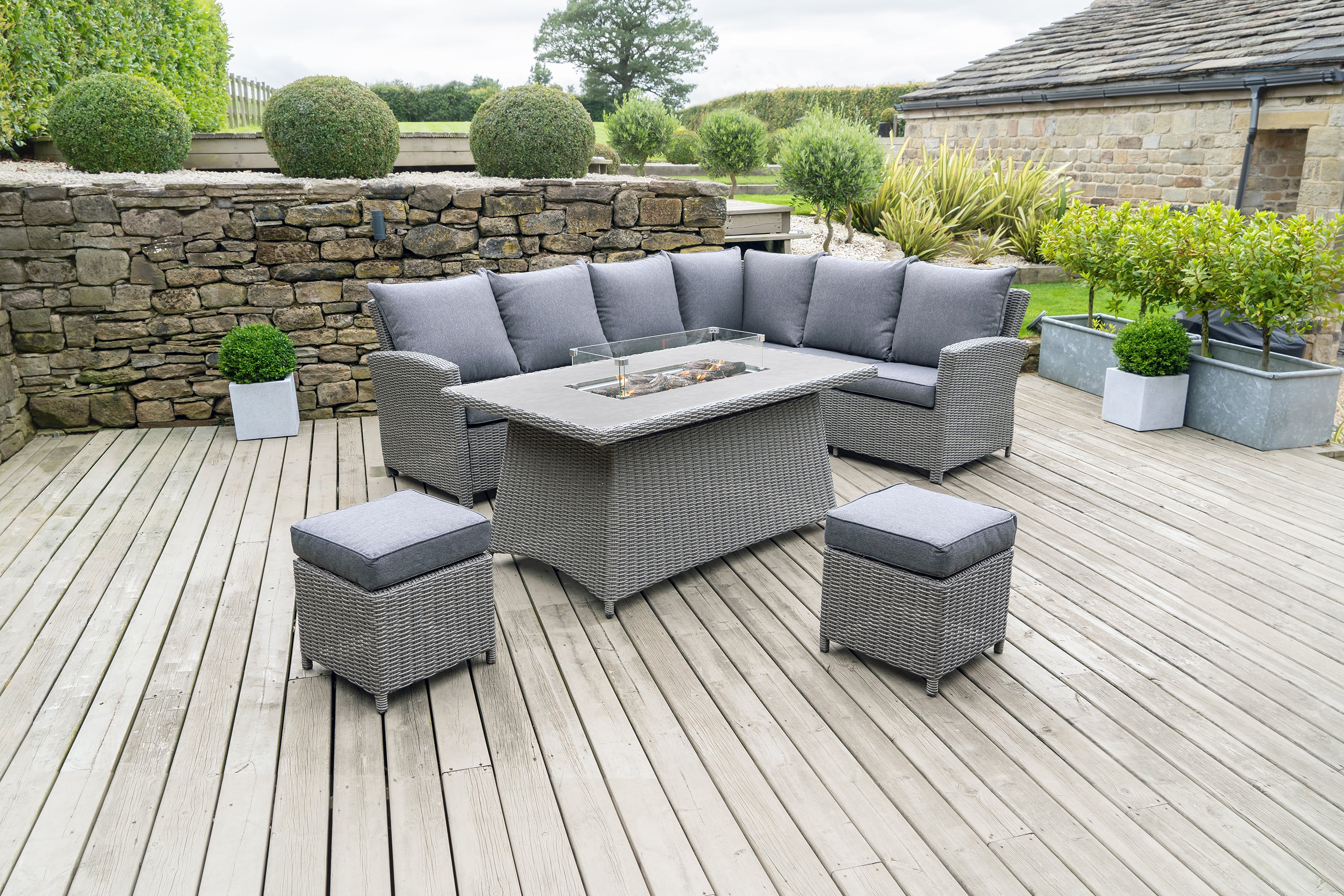 Barbados Long Left Rattan Corner Set & Fire Pit Slate (Grey) Price Comparisons | Compare The Build