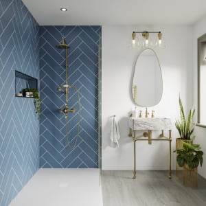 Multipanel Hydrolock Misty Blue Herringbone Tile Effect Shower Panel - 2400 x 598 x 11mm Price Comparisons | Compare The Build