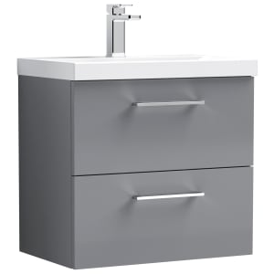 Nuie Arno Gloss Grey Wall Hung 2 Drawer Vanity Unit & Basin - 579 x 610mm | Compare The Build